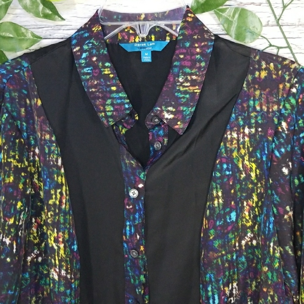 Derek Lam Button Down Sheer Abstract Blouse Sz M - image 2